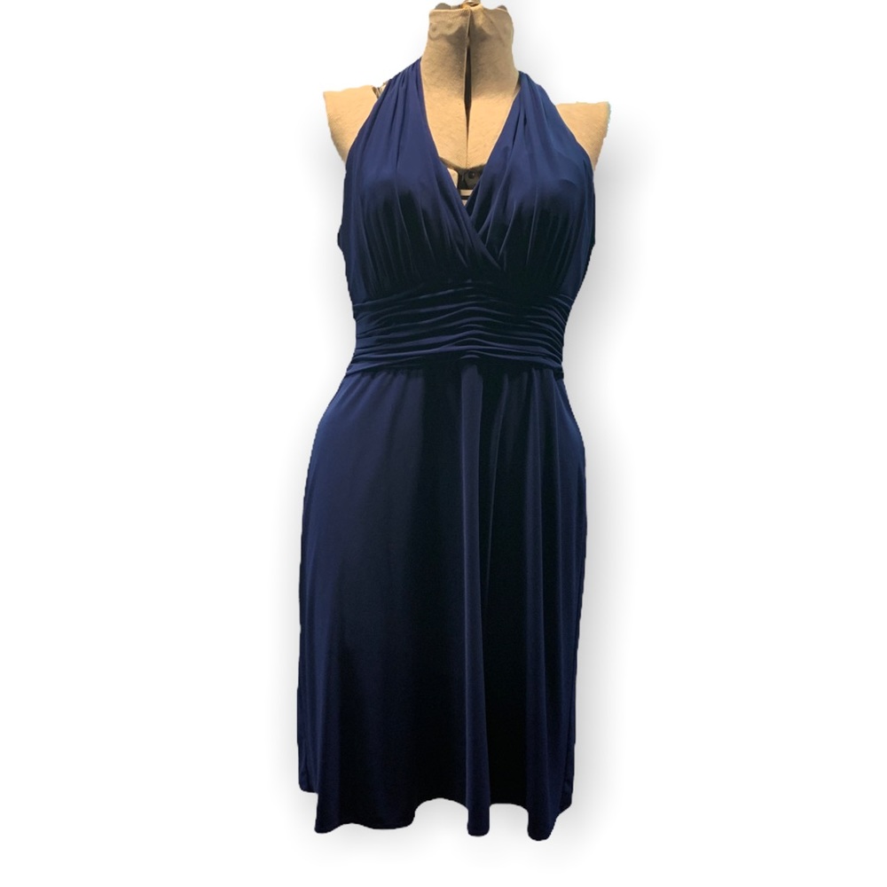 Stretchy Halter Neck Deep Blue Dress